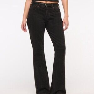 Abercrombie & Fitch Black Denim Bootcut Mid-Rise Curve Love Jeans Size 26 Long